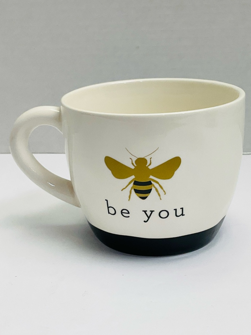 🌼4/$10🌼 NWT Be You Bee Ceramic Coffee Mug Cup Ivory Inspirational Gift Farmhouse - Picture 2 of 6